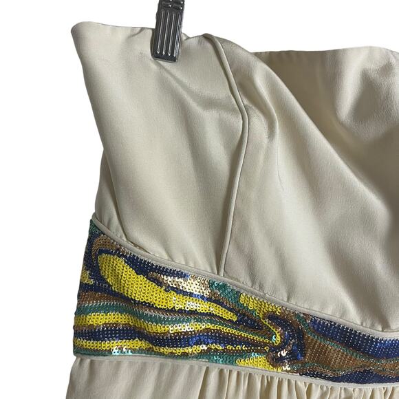 Tibi Ivory Cream Strapless Sleeveless Sequined Waist Mini Dress Size 12 - Picture 2 of 11